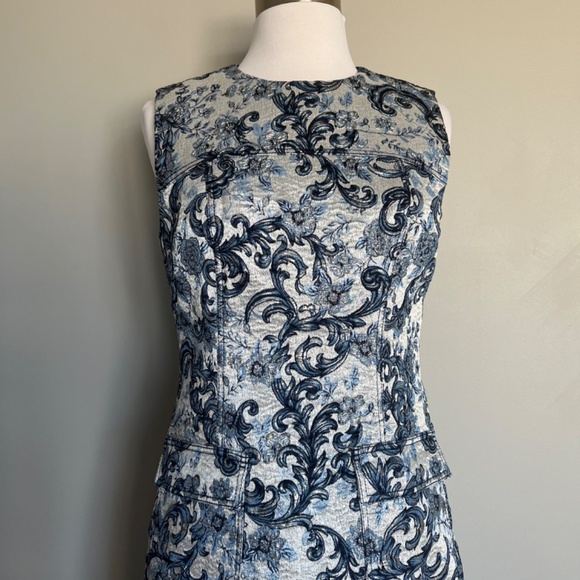 Elie Tahari Tweed Sleeveless Cocktail Metallic Brocade Jacquard Jaelyn Dress - Picture 4 of 16